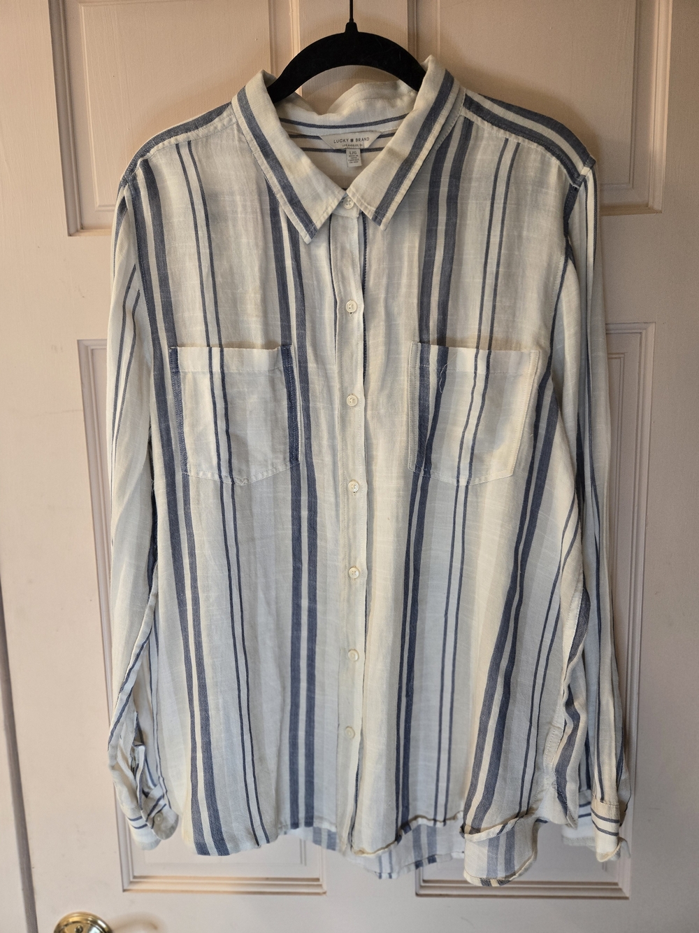 Lucky Brand Blue and White Vertical Stripe Button-Up Blouse